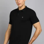 INTEGRITI Men Solid Polo Neck Pure Cotton Black T-Shirt for Men with Comfortable Regular Fit