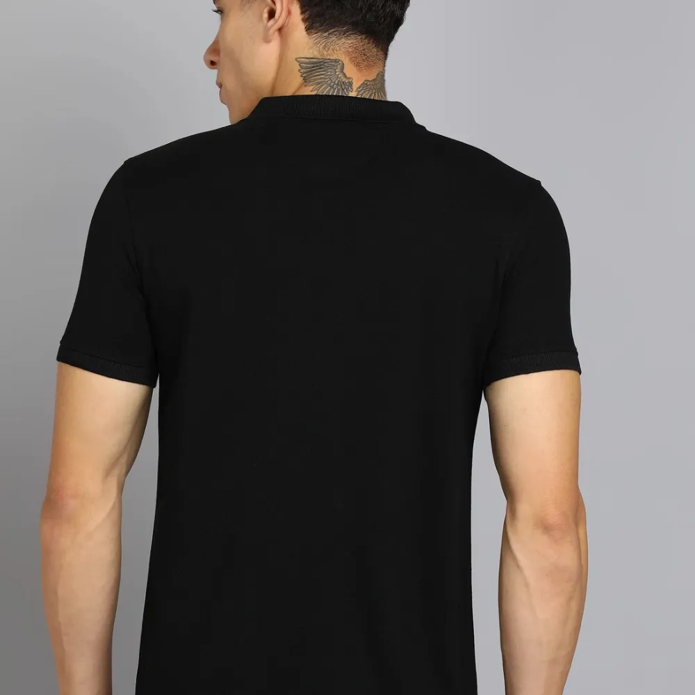 INTEGRITI Men Solid Polo Neck Pure Cotton Black T-Shirt - Image 4