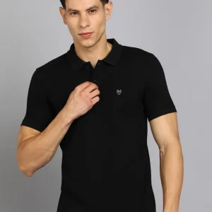 INTEGRITI Men Solid Polo Neck Pure Cotton Black T-Shirt
